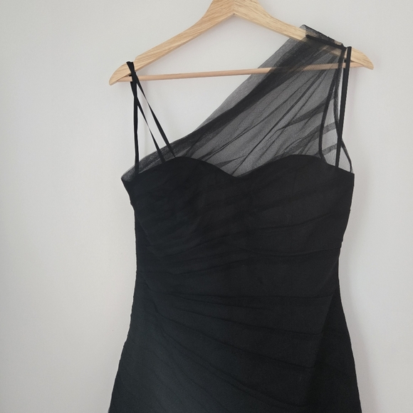 Max and Cleo One Shoulder Tulle Chiffon Mermaid Dress - Picture 3 of 5